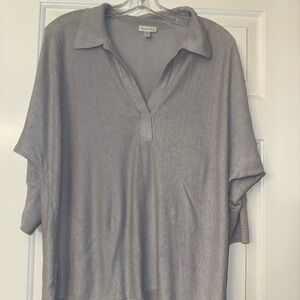 Garnet Hill Arden Oversized Polo Sweater 100% Linen Medium Dove Gray